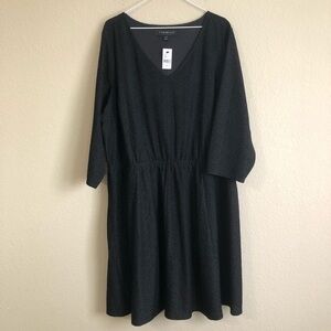 Lane Bryant Dress Black Velvet Textured Print Elastic Waist Plus Size Classic